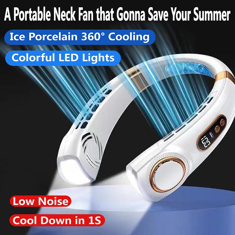 Portable Neck Fan USB Handheld LED Digital Display